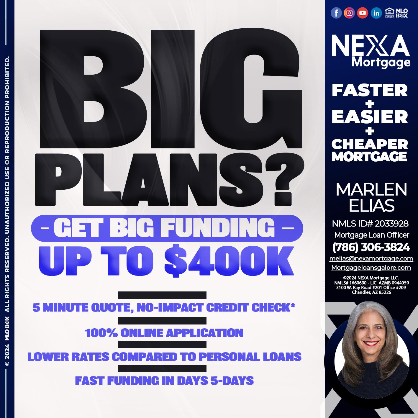BIG PLANS - Marlen Elias -Mortgage Loan Officer