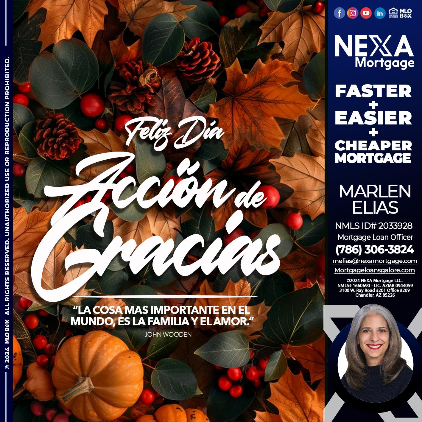 FELIZ DÍA DE ACCIÓN DE GRACIAS - Marlen Elias -Mortgage Loan Officer
