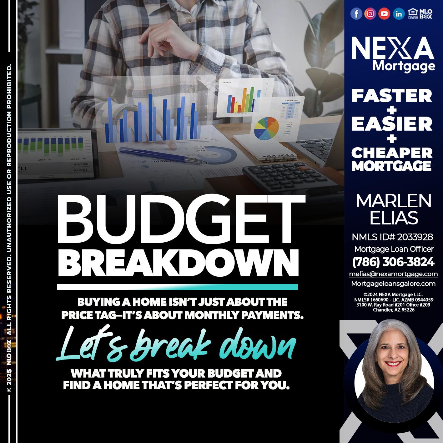 BUDGET BREAKDOWN - Marlen Elias -Mortgage Loan Officer