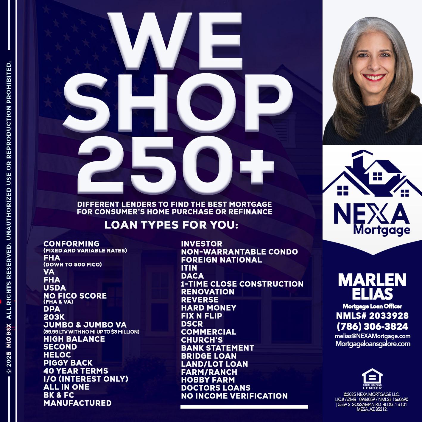 WE SHOP 250+ - Marlen Elias -Mortgage Loan Officer
