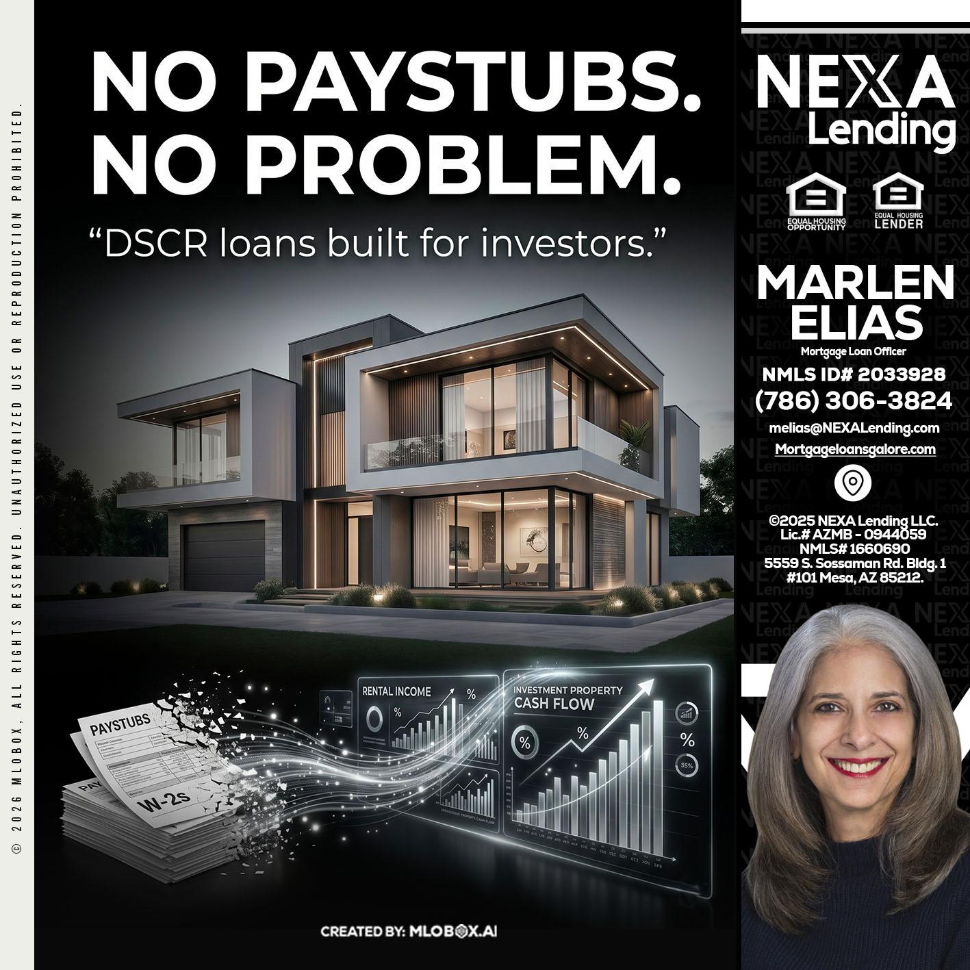 no paystub - Marlen Elias -Mortgage Loan Officer