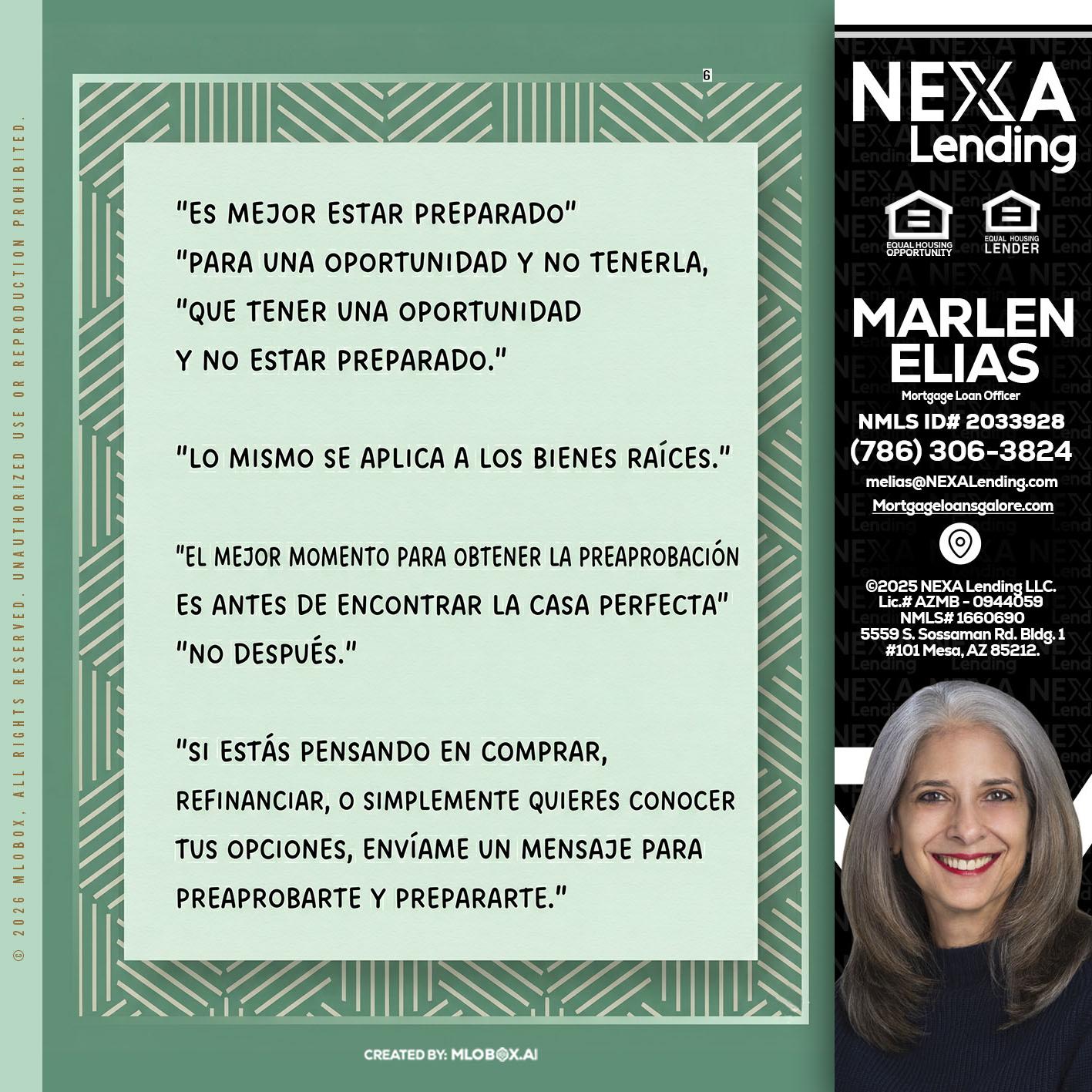 ES MEJOR ESTAR PREPARADO - Marlen Elias -Mortgage Loan Officer