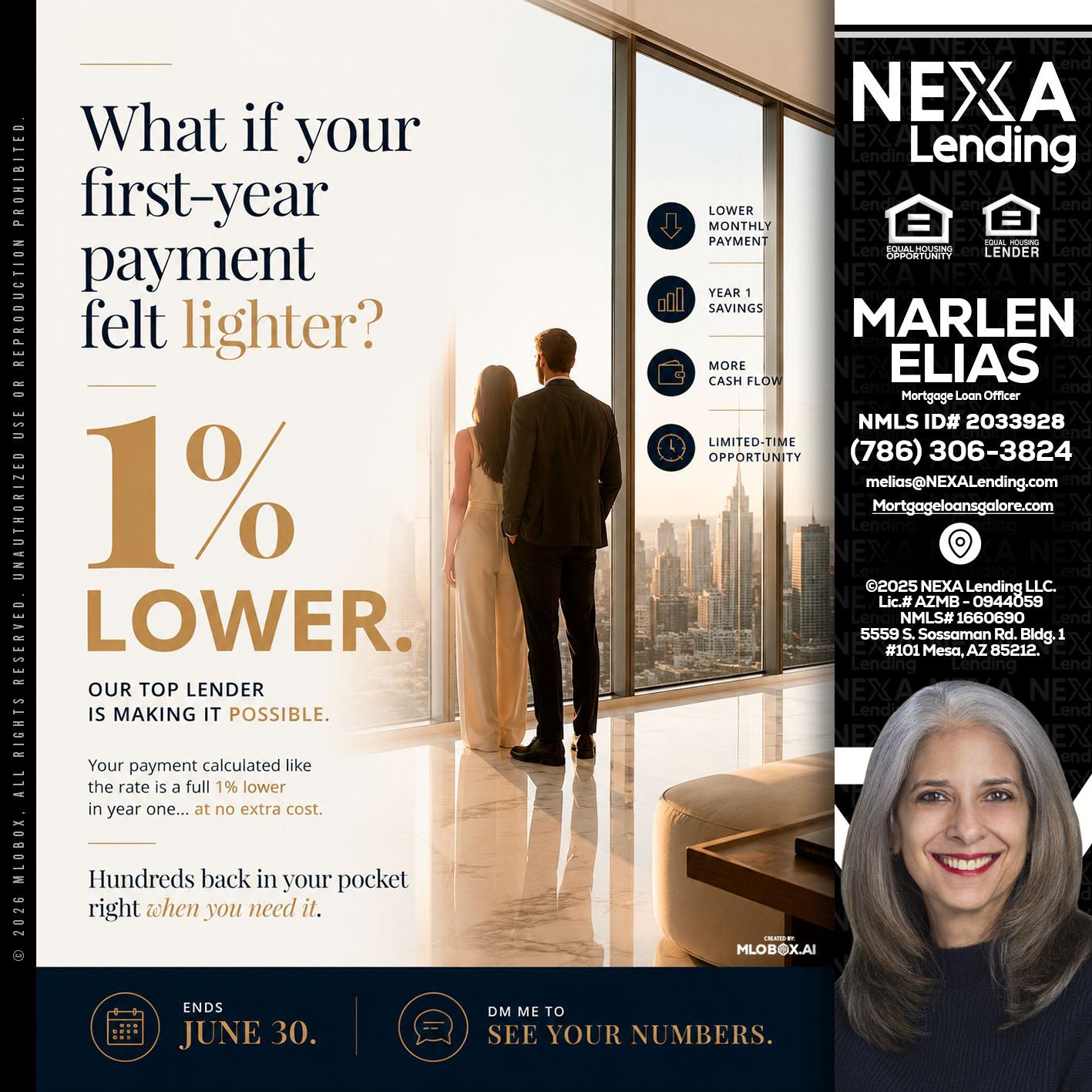 1% lower - Marlen Elias -Mortgage Loan Officer