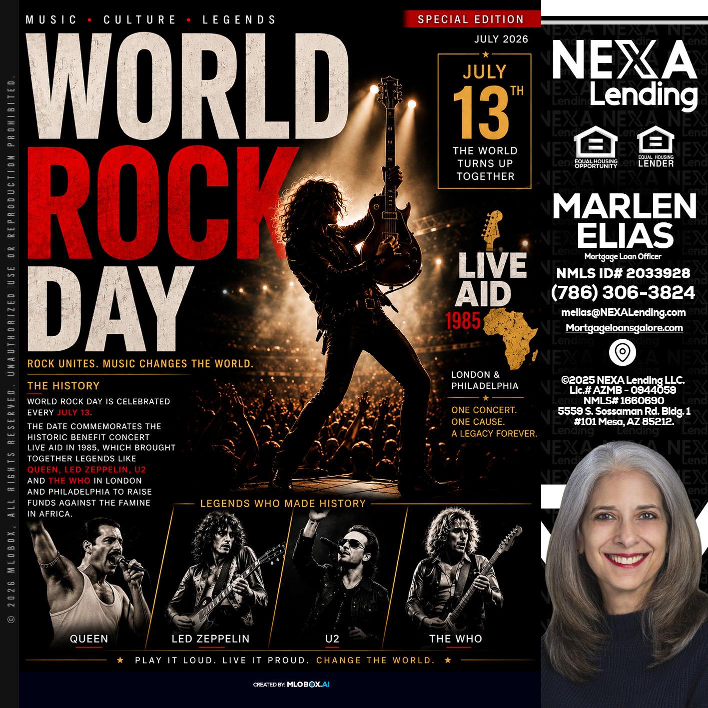 WORLD ROCK MUSIC DAY - Marlen Elias -Mortgage Loan Officer