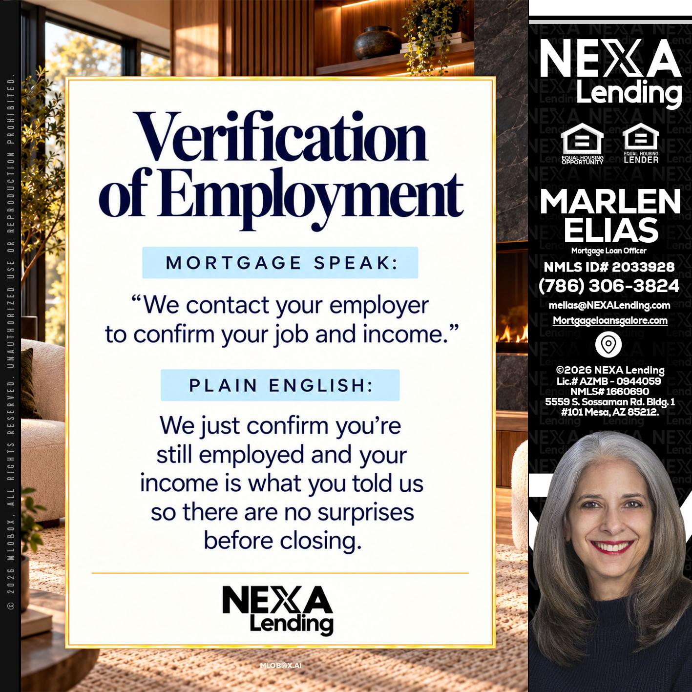 VERIFICATION OF EMPLOYMENT - Marlen Elias -Mortgage Loan Officer