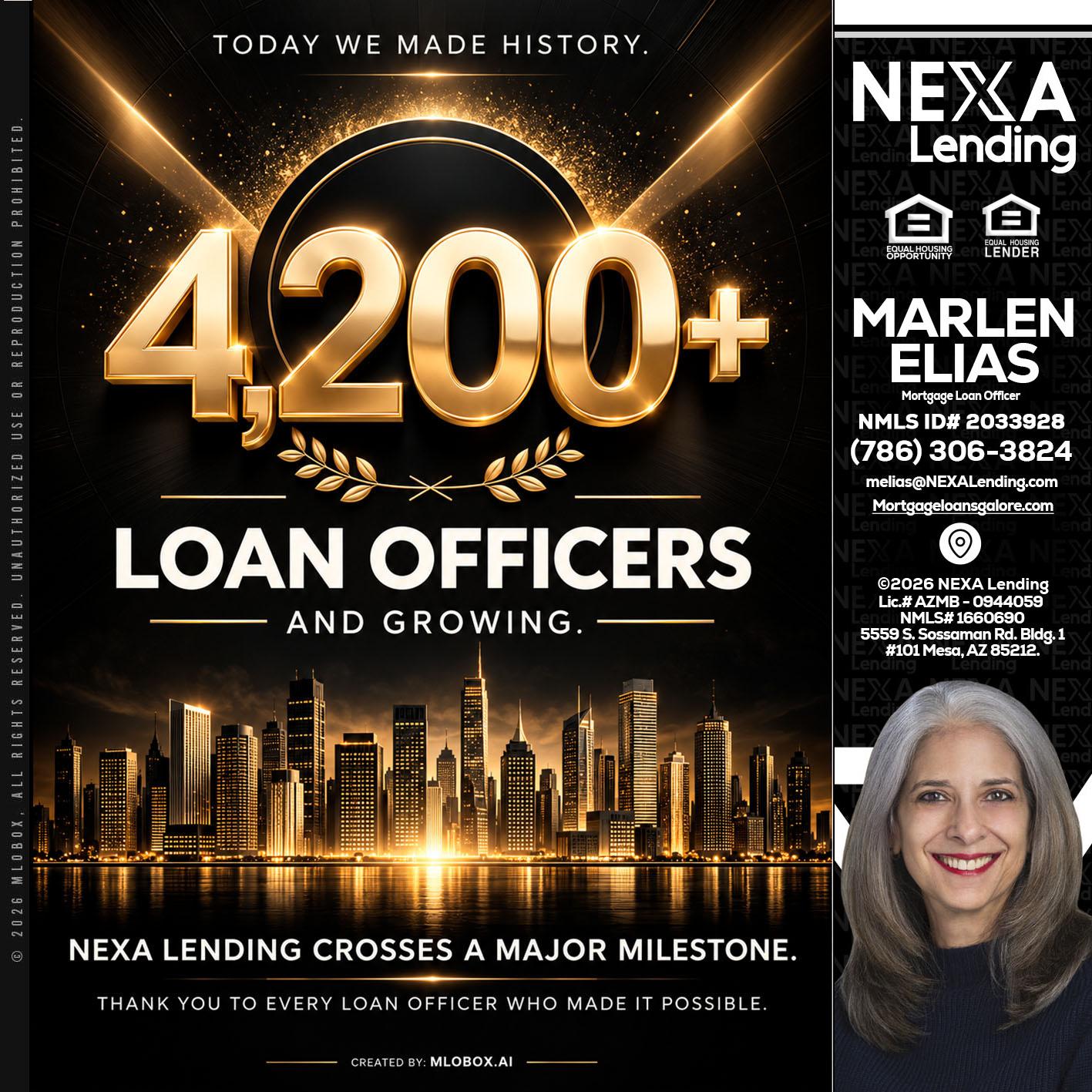 4200+. MLOs - Marlen Elias -Mortgage Loan Officer